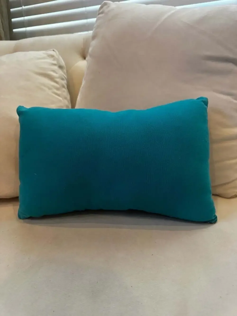 Teal Beaded Lumbar Accent Pillow 12x7 Geometric Seed Bead Design